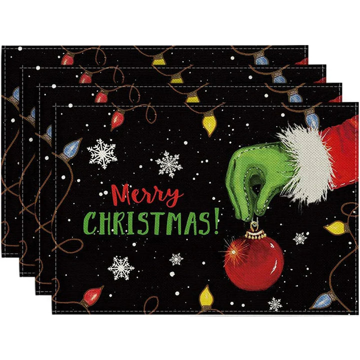 Rynx 4Pc Christmas Tree Moose Placemat Linen Dining Table Mats Coaster Bowl Coffee Mug Pad Mat 2024 Christmas Home Kitchen Decoration