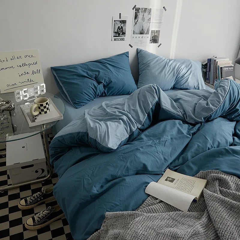 Rynx | Bedding set in double style color washed cotton bed sheet duvet cover 3-piece set bedspread set queen king size