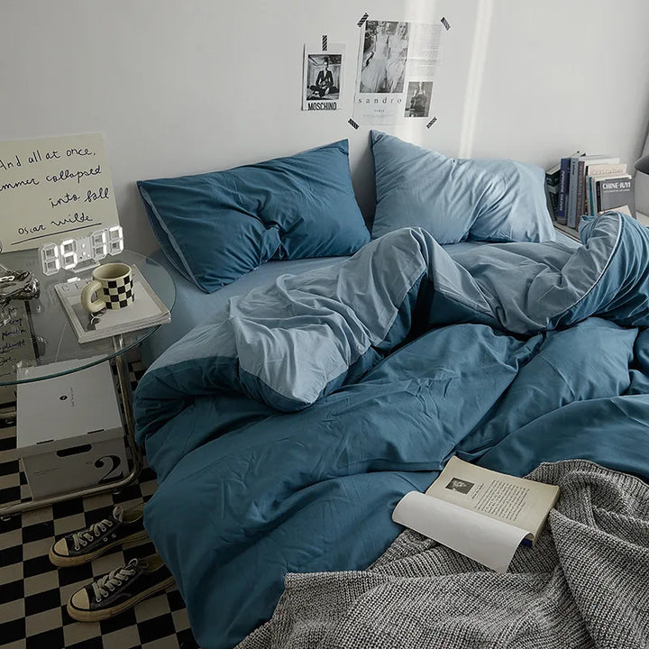 Rynx | Bedding set in double style color washed cotton bed sheet duvet cover 3-piece set bedspread set queen king size