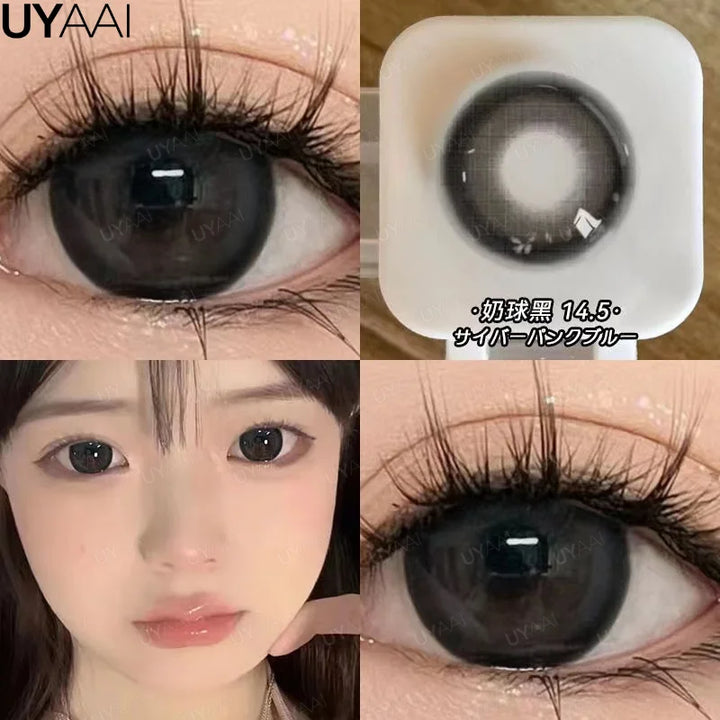 Rynx | Myopia 15MM Black Diamond Lenses with Diopters 1 Pair Big Eyes Natural Black Lenses Brown Contact Lenses Gray Purple Lens