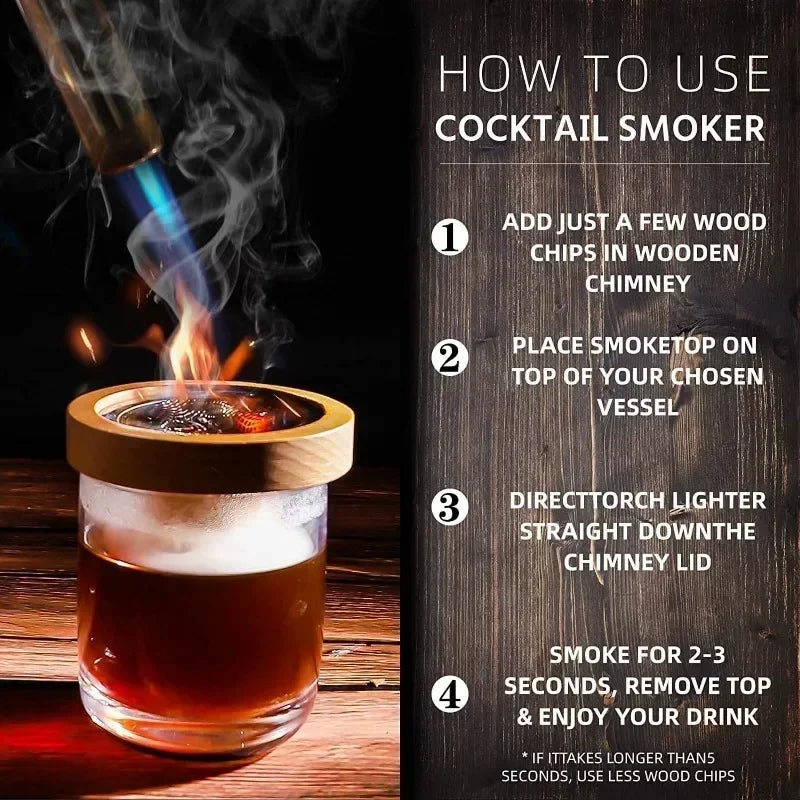 Lisslune | Wooden Cocktail Smoker Kit: Enhance Your Drinks with a Smoky Flavor - Ideal for Whiskey and Bar Accessories