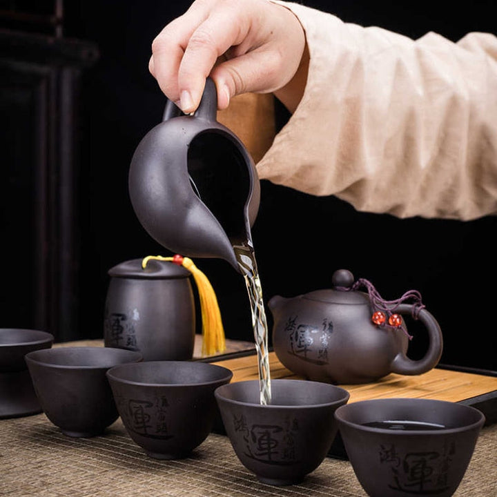 Lisslune | 9-piece Set Teawere Retro Designer Cool Purple Sand Ceramic Teapot Set Travel Kong Fu Tea Set Porcelain Purple Sand Pot Tea Strainer
