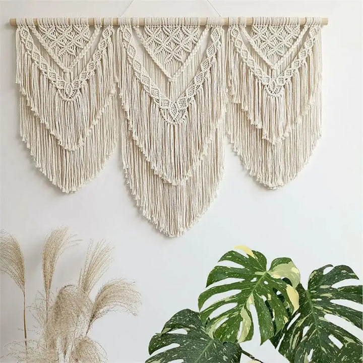 Rynx | Hand-knotted macrame tassel pendant wall hanging wall tapestry with wooden rod Hand-knotted Bohemia tassel curtain rug