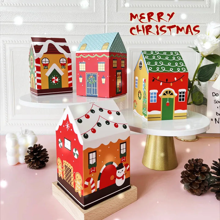 Rynx 4-piece Christmas House-shaped Candy Box Cartoon Merry Christmas Gift Packaging Chocolate Box Christmas 2025 New Year's Party Children's Gifts