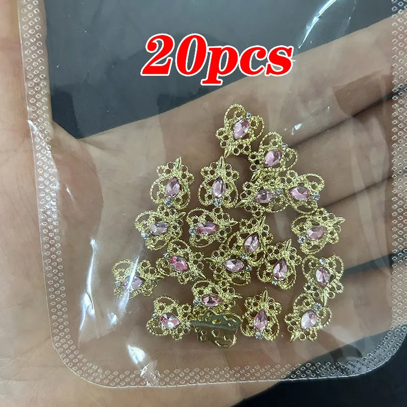 Rynx | 20 pieces/bag 3D Cherry Nail Charms Red & Pink Cherry Nail Rhinestones Nail Gemstones Nail Glitter Stud Fruit Nail Slices for Nail Jewelry
