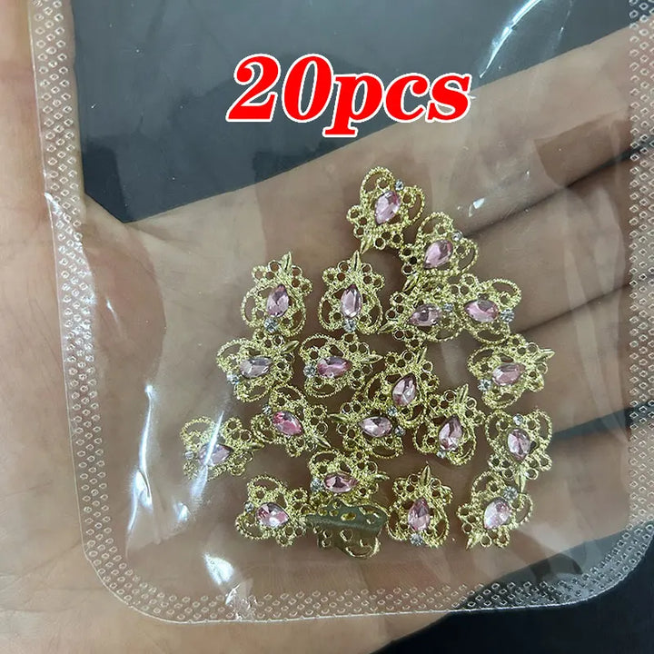Rynx | 20 pieces/bag 3D Cherry Nail Charms Red & Pink Cherry Nail Rhinestones Nail Gemstones Nail Glitter Stud Fruit Nail Slices for Nail Jewelry