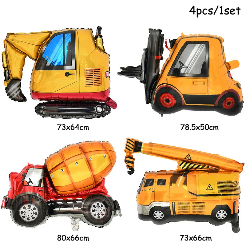 Rynx Construction Party Disposable Tableware Kids Boys Engineering Vehicle Theme Birthday Party Decorations Truck Balloon Supplies