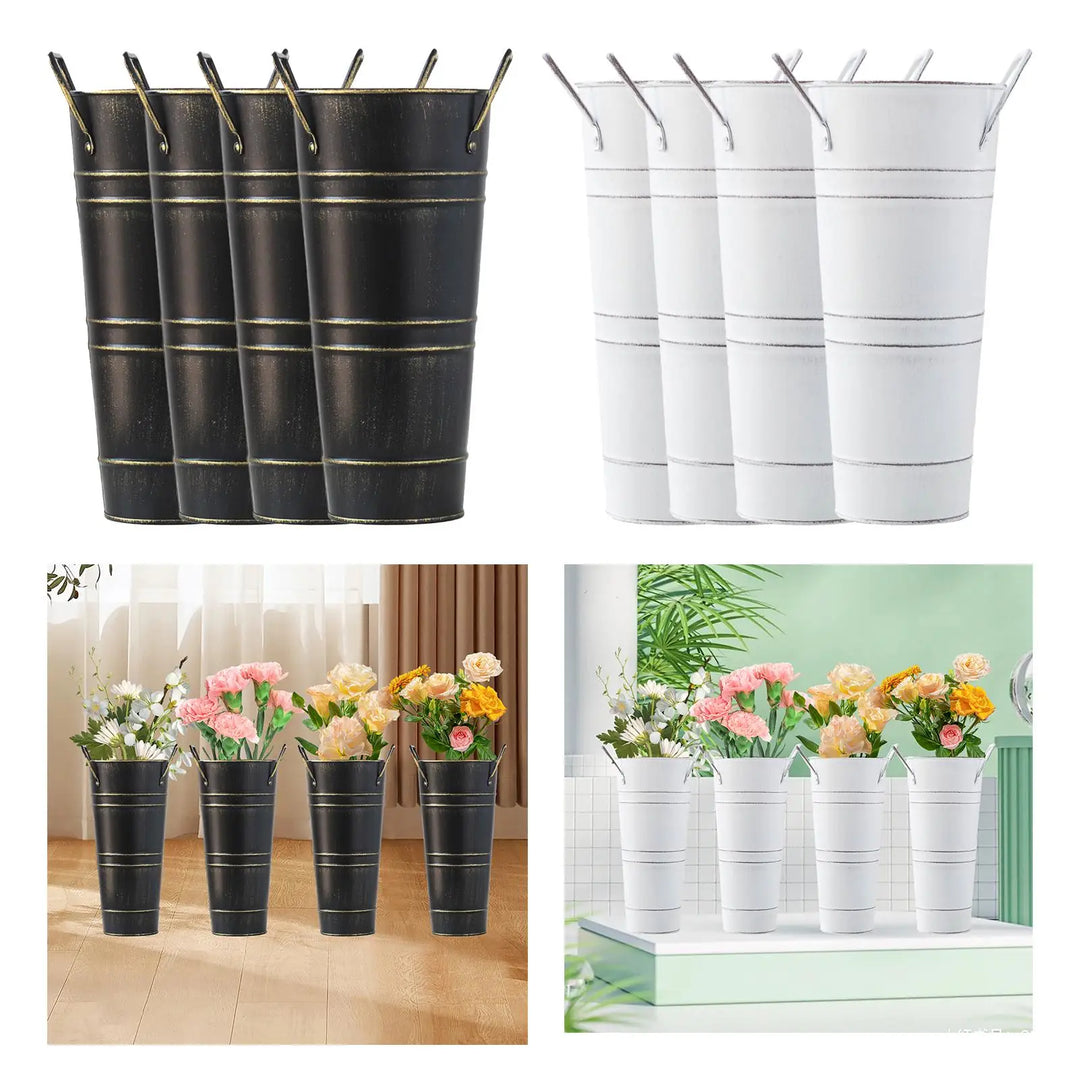 Lisslune | Retro Iron Flower Bucket with Handles – Decorative Metal Flower Pot for Home