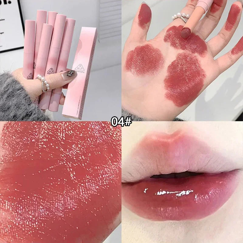 Rynx | Solid Pen Gloss Makeup Moisturizing Mirror Red-Brown Lipstick Long-Lasting Clear Moisturizing Lip Tint Natural Nude Lipstick