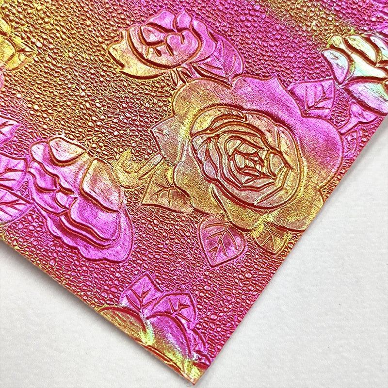 Lisslune | Elegant Rose Embossed Synthetic Leather Craft Sheets for Creative Projects