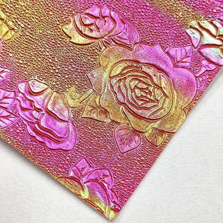 Lisslune | Elegant Rose Embossed Synthetic Leather Craft Sheets for Creative Projects