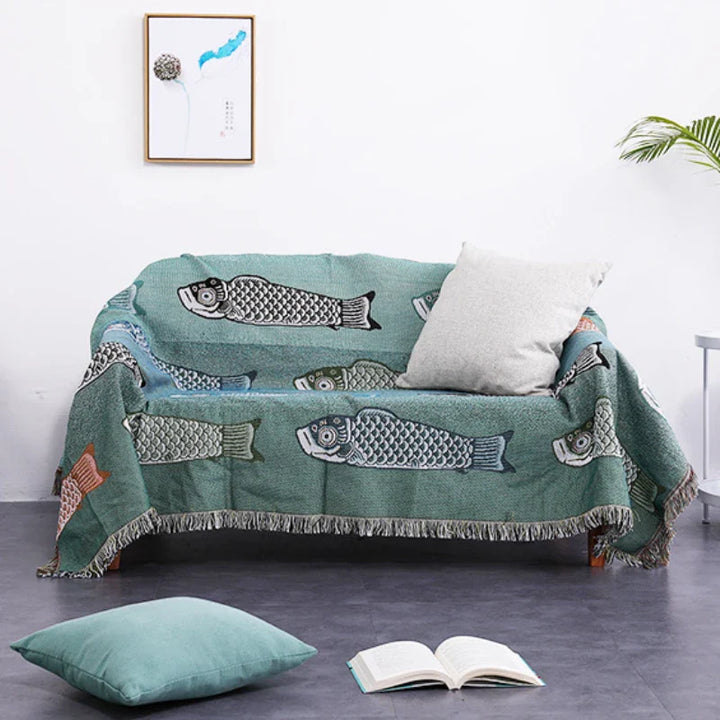 Rynx | Textile City Ins Modern Simple Koi Fish Pattern Sofa Towel Home Decor Throw Blanket Comfortable Soft Carpet Dustproof Blanket