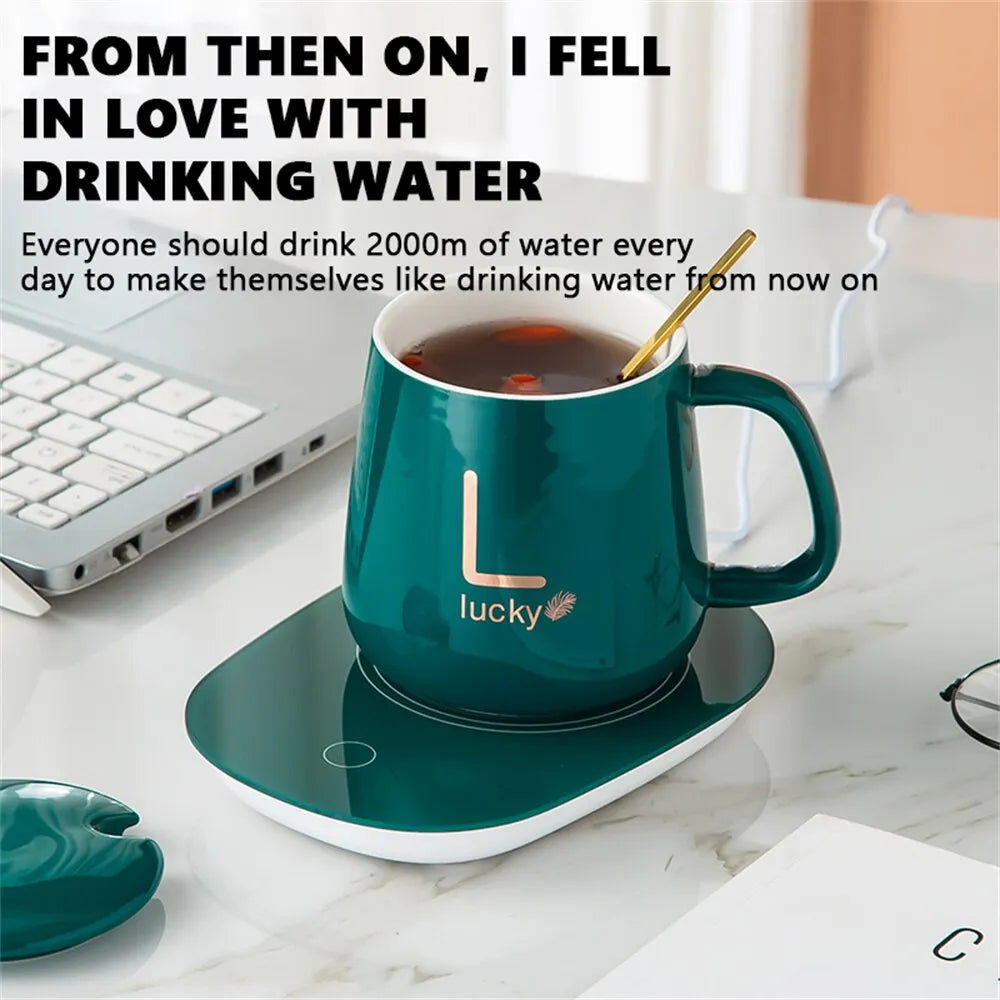 Lisslune | Smart Ceramic Mug Heater Cup Coaster Warmer Thermostat Coffee Heating Electric Mug Set Milk Tea Heating Water Home Office Gift