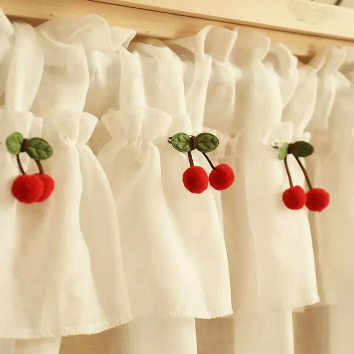 Rynx | Korean Style Fresh Linen Short Curtain for Kitchen Small Windows Half Curtain Cherry Decorative Curtain Tulle Door Curtain Drapery