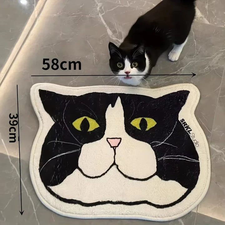 Rynx | Large Round Cat Head Shaped Rug Cute Cat Carpet Non-Slip Bedroom Velvet Carpet Flooring Living Room Entrance Mat Home Décor