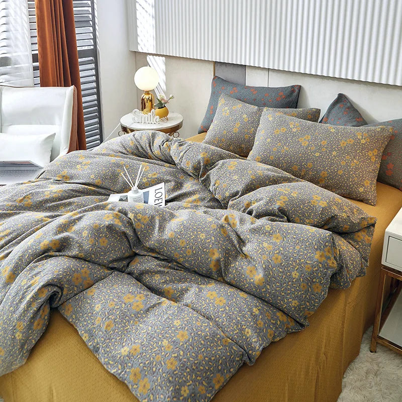 Rynx | Cotton Soft Bedding Set Striped Print Duvet Cover with Pillowcase Flower Duvet Pillowcases Sets
