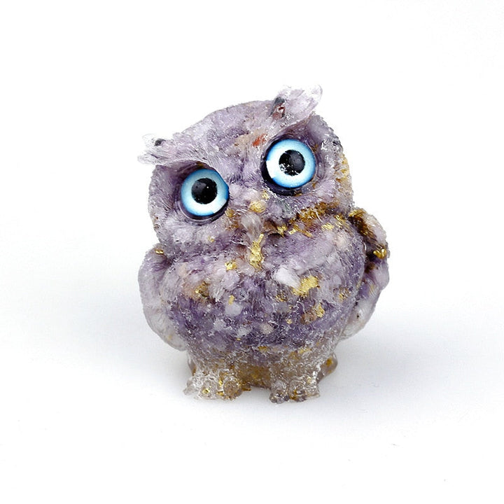 Lisslune | Natural Crystal Owl Figurine: Handmade Collector's Item