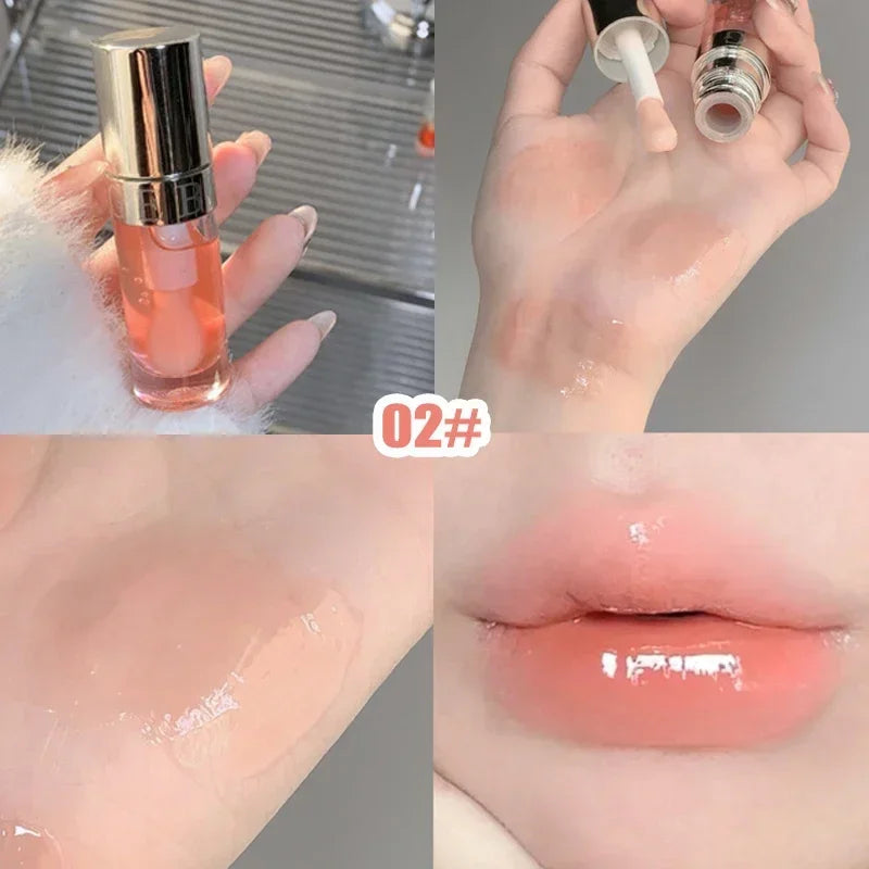 Rynx | Jelly Violet Glass Lip Oil Moisturizing Transparent Volume Lipstick Makeup Nourishing Liquid Lipstick Large Brush Lip Care