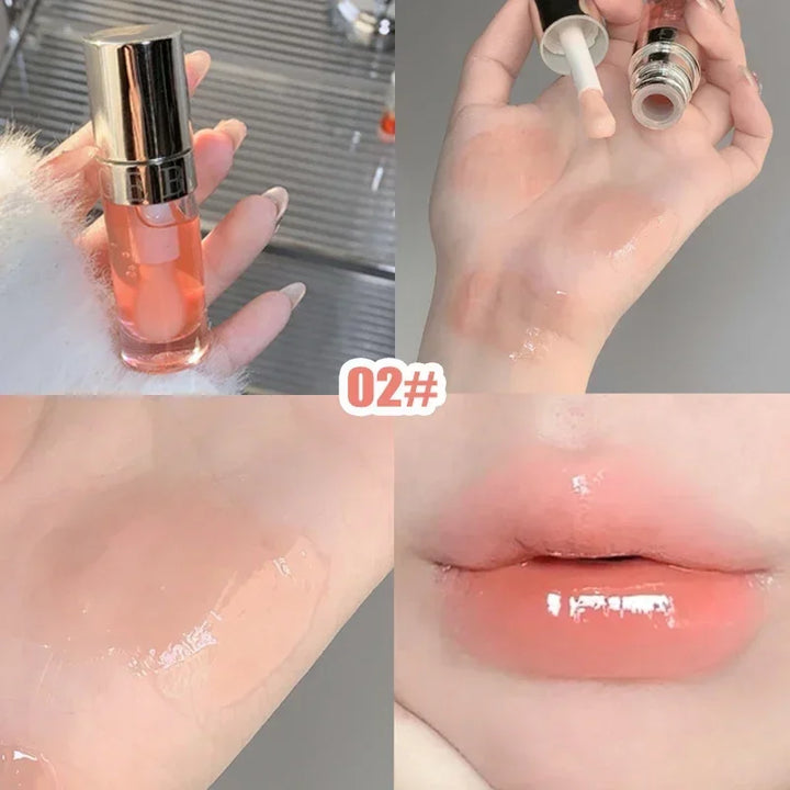 Rynx | Jelly Violet Glass Lip Oil Moisturizing Transparent Volume Lipstick Makeup Nourishing Liquid Lipstick Large Brush Lip Care