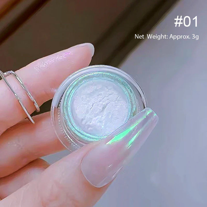 Rynx | Aurora Pearl White Nails Glitter Dust Chrome Gradient Rubbing on Powder Mirror Reflective Magnetic Pigment Nail Art Decorations