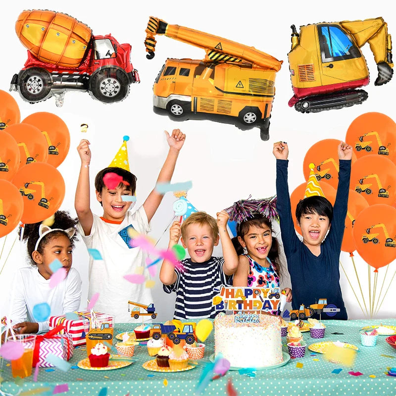 Rynx 1Set Construction Vehicle Foil Balloons Boys Construction Theme Birthday Party Favor Decoration Excavator Truck Globos Accessories