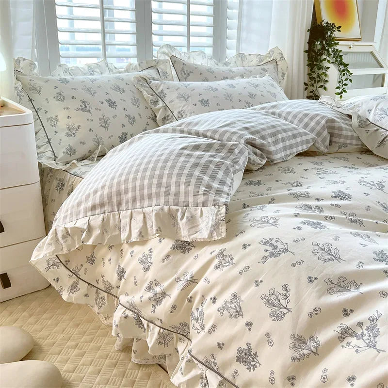 Rynx Princess Style Ruffled 100% Cotton Duvet Cover Set or Single Duvet Covers Floral Soft Duvet Cover Cotton Sweet Duvet Covers