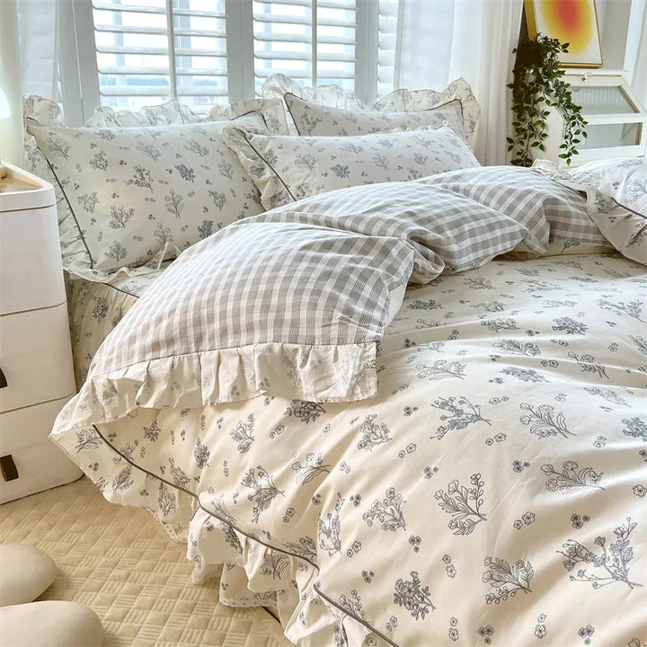 Rynx Princess Style Ruffled 100% Cotton Duvet Cover Set or Single Duvet Covers Floral Soft Duvet Cover Cotton Sweet Duvet Covers