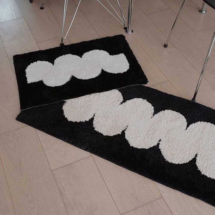Rynx | Black White Tufte Rug Nightstand Rug Soft Geometric Bath Mat Bedroom Rug Dressing Mat Floor Pad Neat Aesthetic Home Decor