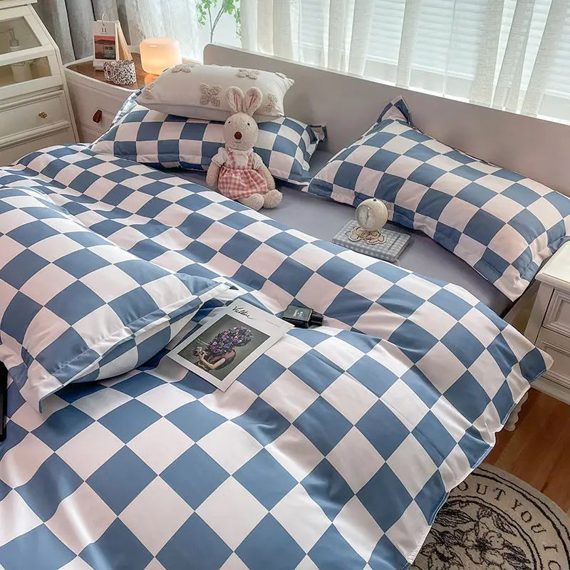 Rynx | Orange Bedding Set Girls Boys Bedding Sheet Plaid Duvet Cover No Filling 240x220 Single Double Queen King Bedding