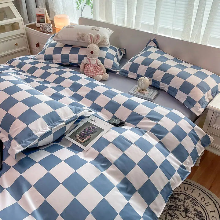 Rynx | Orange Bedding Set Girls Boys Bedding Sheet Plaid Duvet Cover No Filling 240x220 Single Double Queen King Bedding