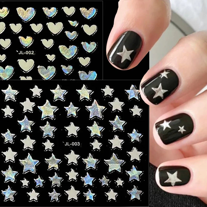 Rynx | 30 pieces laser nail stickers heart moon butterfly 3D nail stickers slider self-adhesive holographic nail art decoration manicure decor