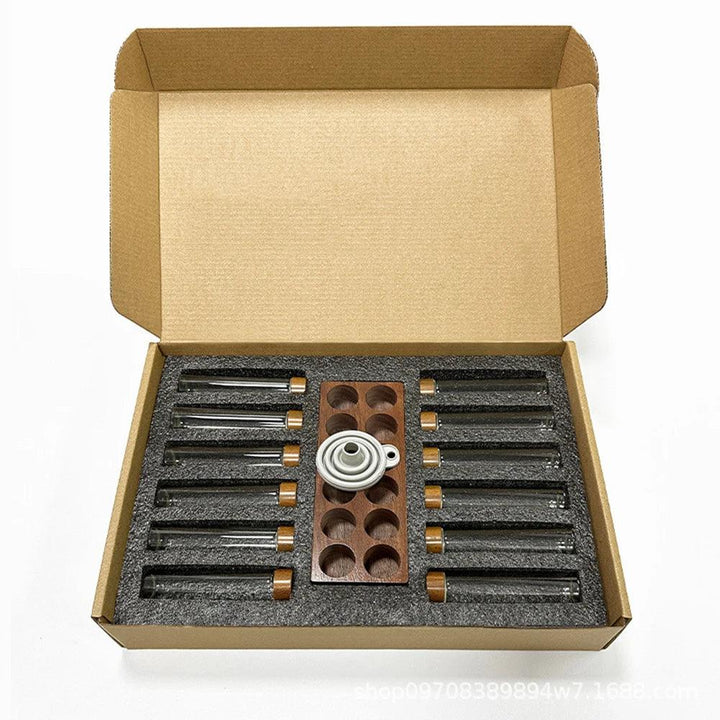 Lisslune | Stylish Walnut Base Coffee Bean Display Organizer with Elegant Glass Tubes