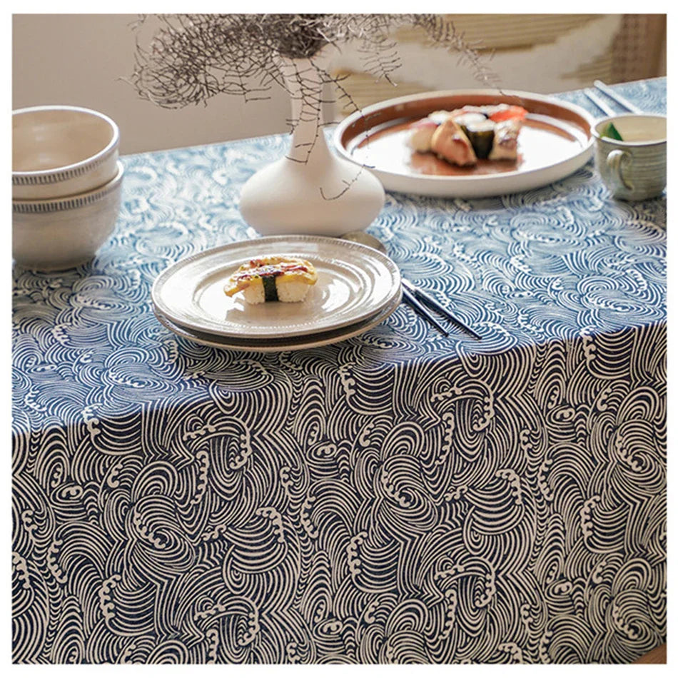 Rynx Japanese Style Polyester Cotton Tablecloth, Rectangular Dustproof Tablecloth, for Kitchen Dining Room Celebration Birthday Table Decoration