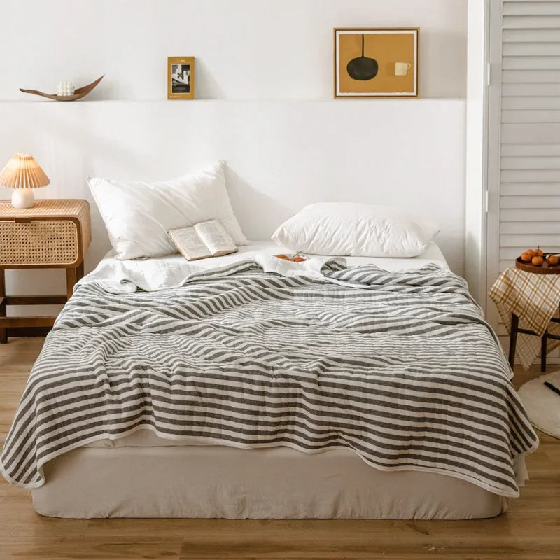 Rynx Stripes 100% Cotton Summer Blanket for Bed Soft Skin-Friendly Queen Comforter for Summer Air Conditioning Thin Comforter Breathable