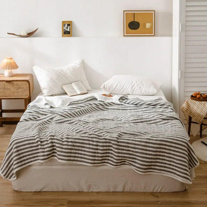 Rynx Stripes 100% Cotton Summer Blanket for Bed Soft Skin-Friendly Queen Comforter for Summer Air Conditioning Thin Comforter Breathable