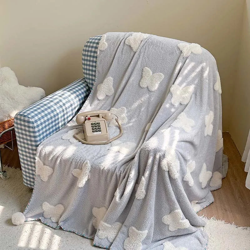 Rynx | Ins Style Blanket Wool Ball Style Cloud Soft Jacquard Reversible Blanket Soft and Warm Suitable for All Seasons