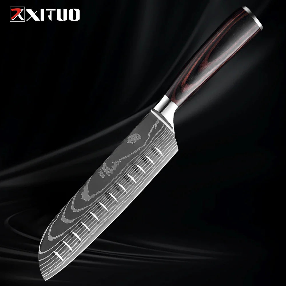 Skorter | XITUO Kitchen Knife Set - 1-9PCS 7Cr17Mov Stainless Steel Chef, Santoku & Fruit Knives with Ergonomic Pakkawood Handle