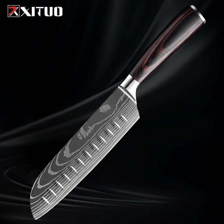 Skorter | XITUO Kitchen Knife Set - 1-9PCS 7Cr17Mov Stainless Steel Chef, Santoku & Fruit Knives with Ergonomic Pakkawood Handle