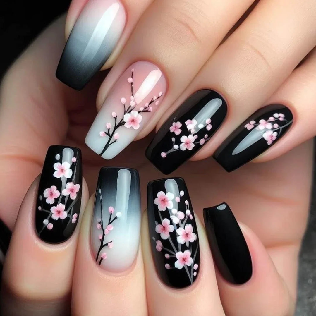 Rynx | Cute Small Flowers Nude Color Nail Art Simple Style Artificial Nails Removable Ready-made Artificial Nails To Stick On with Glue