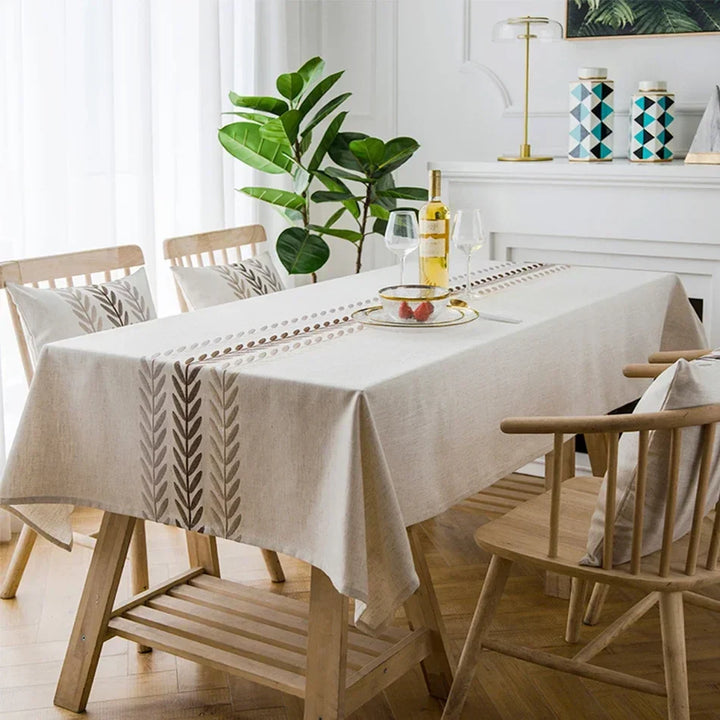 Rynx Embroidered Tablecloth, Cotton-Linen Simple Foldable Dustproof Tablecloth, for Kitchen Dining Room, Party, Birthday Table Decor