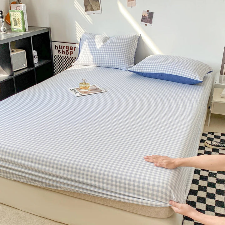 Rynx | Checkered Collection Fitted Sheet with Elastic Bands Non-Slip Adjustable Mattress Protector for Double-King-Queen Bed 90 150 180x200