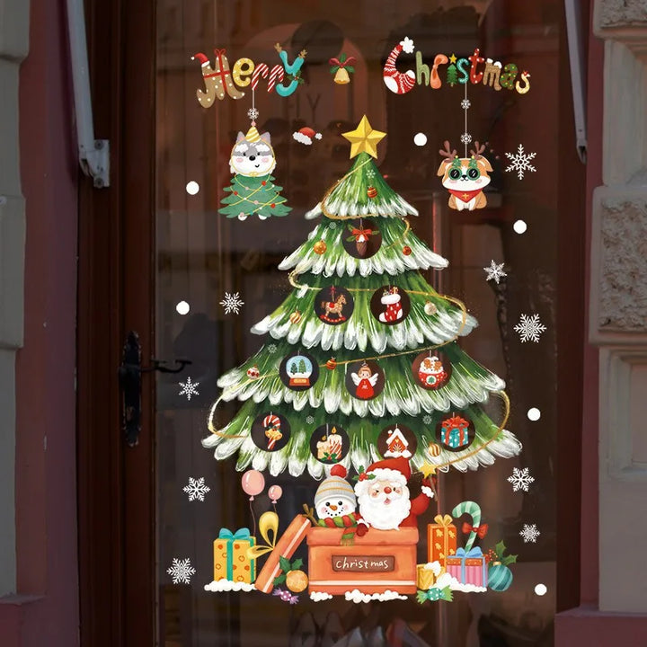 Rynx Christmas Window Stickers Santa Claus Christmas Tree Cartoon Glass Stickers Merry Christmas New Year Decorations for Home