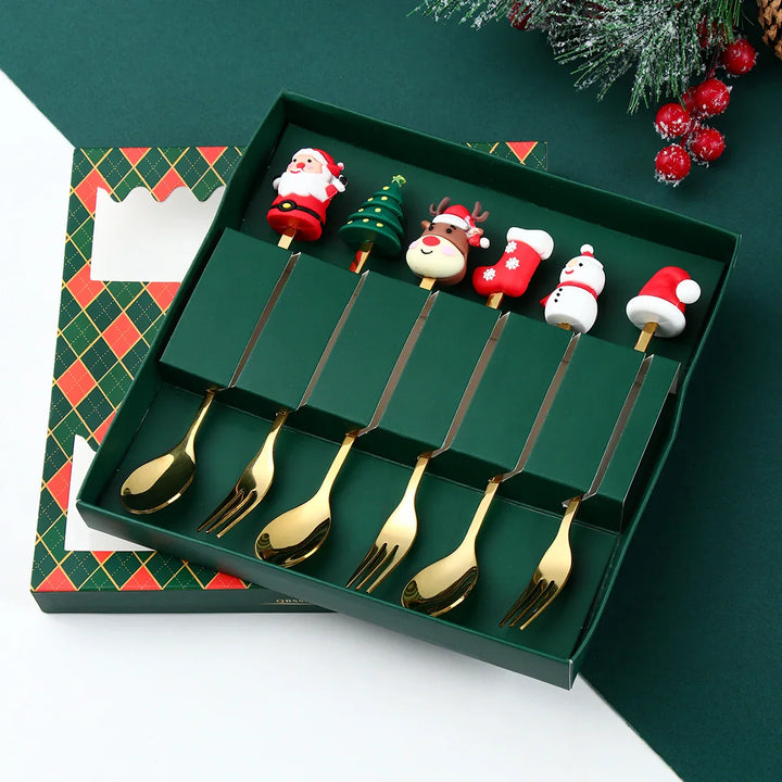 Lisslune | GoldParty Christmas Cutlery Set – Luxury Gold Spoon and Fork with Santa Claus Design