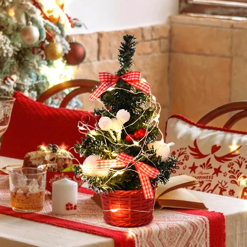 Rynx 20/30cm Artificial Christmas Tree Table Ornament with LED Light Balls Christmas Decoration for Home New Year Gift Mini
