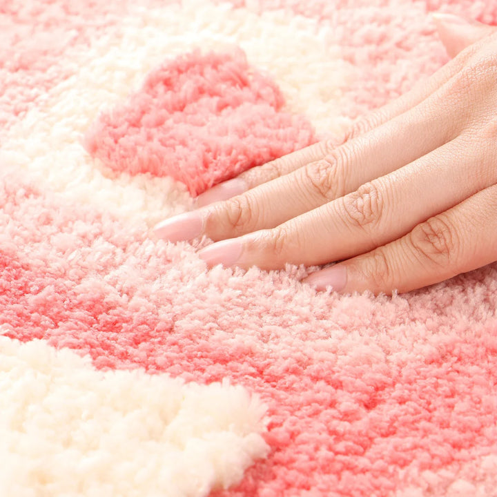 Rynx | Longer Tufting Pink Living Room Rug Heart Shape Bath Mat Rug Next to the Bed Soft Bedroom Bathroom Mat Floor Mat Aesthetic Home Décor