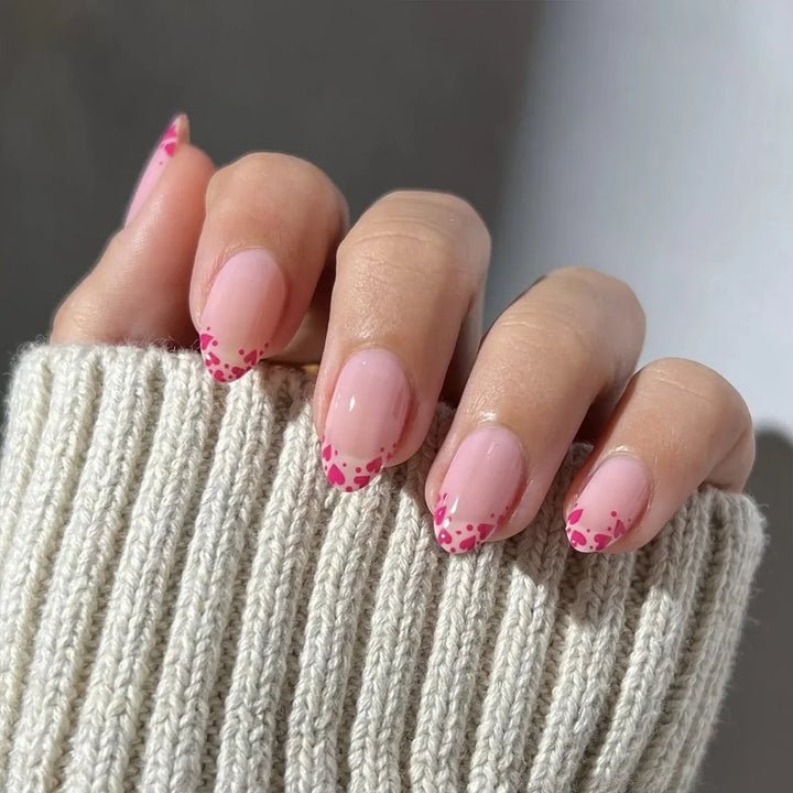 Rynx | Red Love Heart French Sweet Nail Art Nude Pink Artificial Nails Removable Finished Fingernails Valentine's Day Gift Press-on Nails With Glue