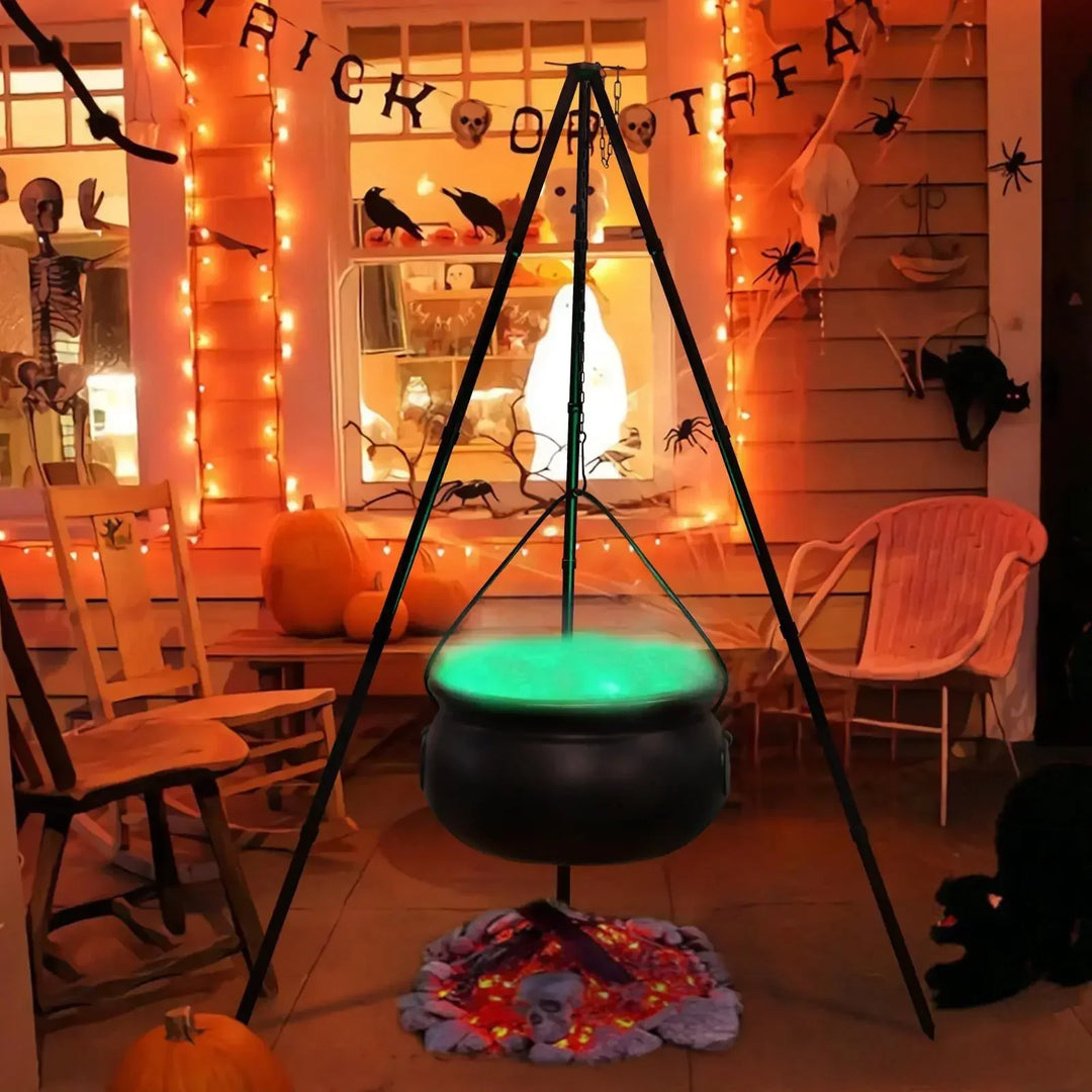 Rynx | Halloween Large Witch Cauldron Decoration Large Witch Bucket on Tripod Glass Black Cauldron Pot Plastic Party Outdoor Indoor Props