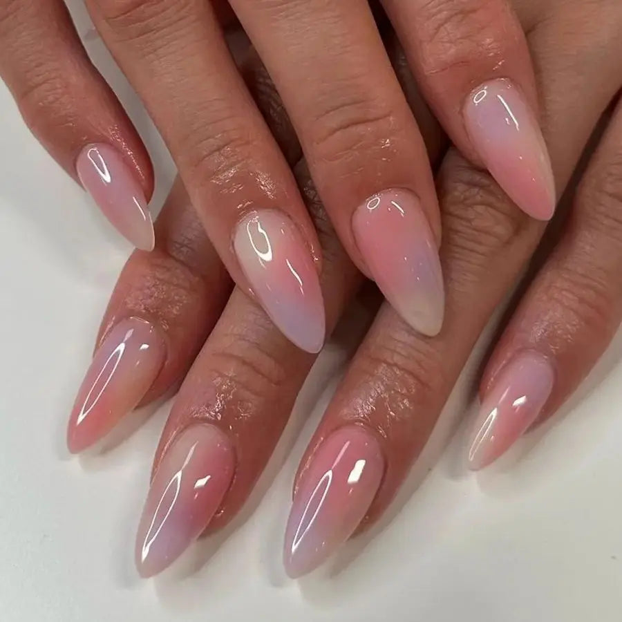 Rynx | Yellow Gold Glitter Striped French Nail Art Fashion Almond Art Nails Removable Pre-made Artificial Nails Press-on Nails with Glue