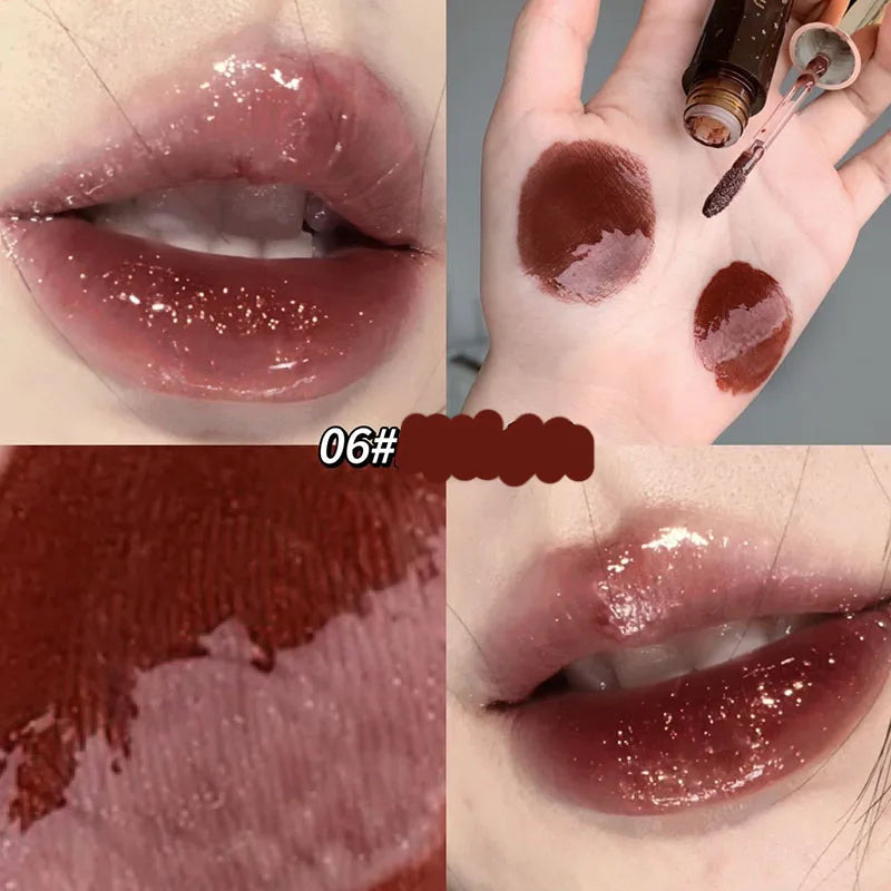 Rynx | Retro Clear Lip Glaze Gloss Mirror Glitter Non Stick Cup Brighten Jelly Dark Lipstick Red Brown Alternatives Lip Ink Tint Korean Makeup