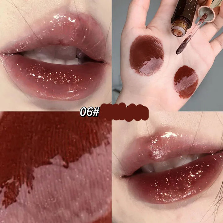 Rynx | Retro Clear Lip Glaze Gloss Mirror Glitter Non Stick Cup Brighten Jelly Dark Lipstick Red Brown Alternatives Lip Ink Tint Korean Makeup